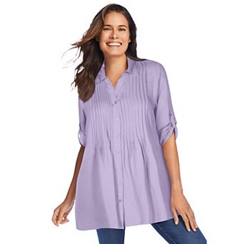 Woman Within Plus Size Rayon 7-Day Pintucked Tunic Blouse