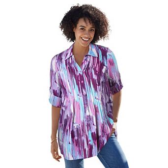 Woman Within Plus Size Rayon Pintucked Effortless Tunic Blouse