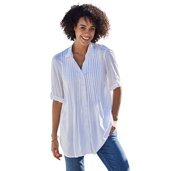 Woman Within Plus Size Rayon 7-Day Pintucked Tunic Blouse