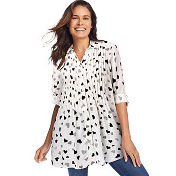 Woman Within Plus Size Rayon 7-Day Pintucked Tunic Blouse