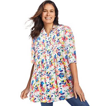 Woman Within Plus Size Rayon 7-Day Pintucked Tunic Blouse