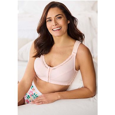 Comfort Choice Women's Plus Size Front-Close Cotton Wireless Posture Bra