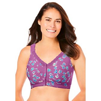 Comfort Choice Women's Plus Size Front-close Cotton Wireless Posture Bra