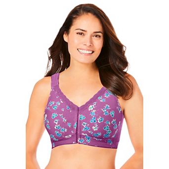 Comfort Choice Women's Plus Size Front-Close Cotton Wireless Posture Bra