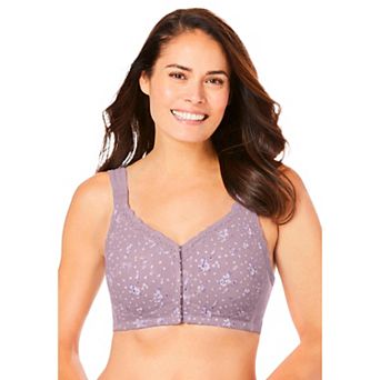 Comfort Choice Women's Plus Size Front-Close Cotton Wireless Posture Bra