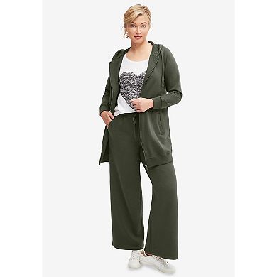 Ellos Plus Size Studio French Terry Long Sleeve Zip-Front Tunic Hoodie