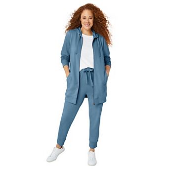 ellos Plus Size Studio French Terry Long Sleeve Zip-Front Tunic Hoodie