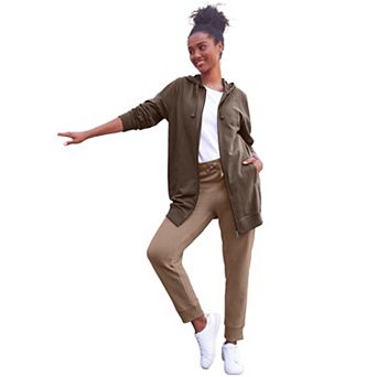 ellos Plus Size Studio French Terry Long Sleeve Zip-Front Tunic Hoodie