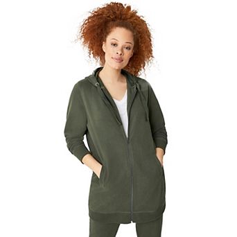 ellos Plus Size French Terry Long Zip Front Hoodie
