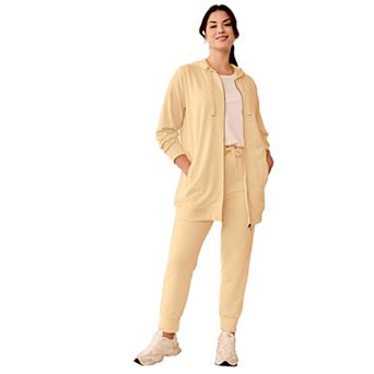 Ellos Plus Size Studio French Terry Long Sleeve Zip-Front Tunic Hoodie