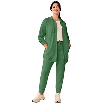 Ellos Plus Size Studio French Terry Long Sleeve Zip-Front Tunic Hoodie