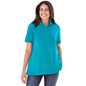 Woman Within Plus Size Perfect Short-Sleeve Polo Shirt