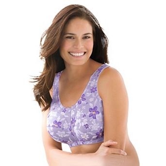 Comfort Choice Women's Plus Size Wireless Back-Close Cotton Bra