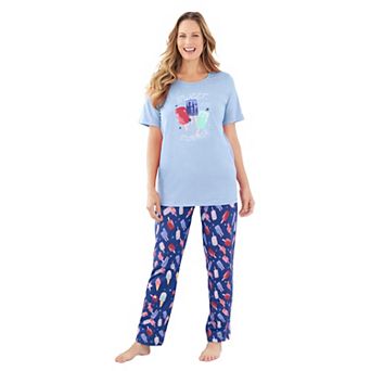 Dreams & Co. Plus Size Graphic Tee Pure Cotton PJ Set