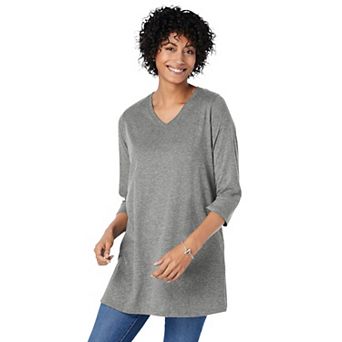Woman Within Plus Size Perfect Three-Quarter Sleeve V-Neck Tunic