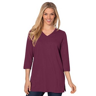 Woman Within Plus Size Perfect Three-Quarter Sleeve V-Neck Tunic