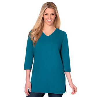 Woman Within Plus Size Perfect Three-Quarter Sleeve V-Neck Tunic