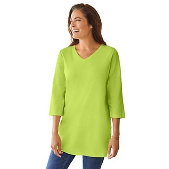 Woman Within Plus Size Perfect Three-Quarter Sleeve V-Neck Tunic