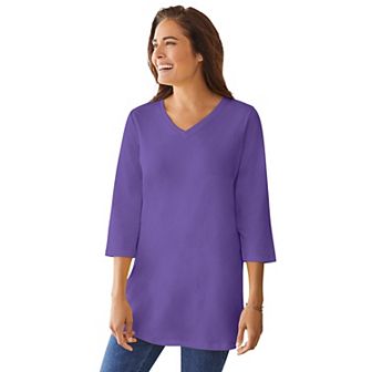 Woman Within Plus Size Perfect Three-Quarter Sleeve V-Neck Tunic