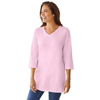 Woman Within Plus Size Perfect Three-Quarter Sleeve V-Neck Tunic