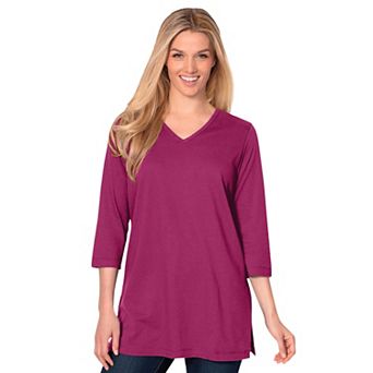 Woman Within Plus Size Perfect Three-Quarter Sleeve V-Neck Tunic