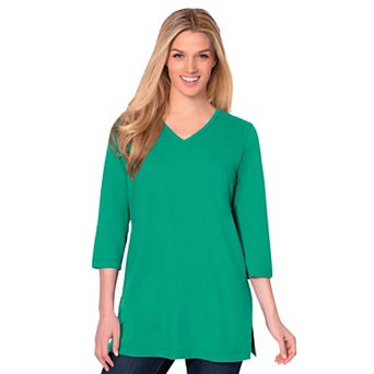 Woman Within Plus Size Perfect Three-Quarter Sleeve V-Neck Tunic