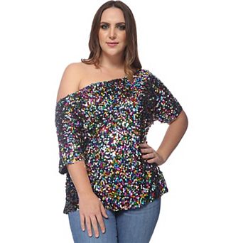 Women's One Shoulder Sequin Top