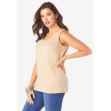 Roaman's Women's Plus Size Cotton Scoopneck Tank Top