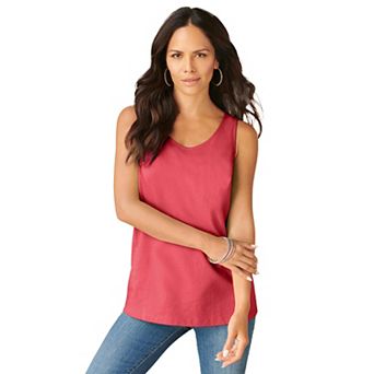 Roaman's Women's Plus Size Plus Size Cotton Scoopneck Tank Top