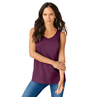 Roaman's Women's Plus Size Plus Size Cotton Scoopneck Tank Top