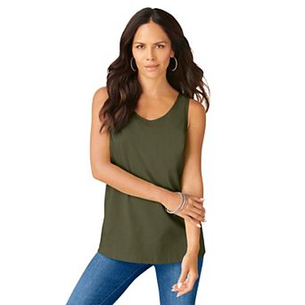 Roaman's Women's Plus Size Cotton Scoopneck Tank Top