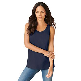 Roaman's Women's Plus Size Plus Size Cotton Scoopneck Tank Top