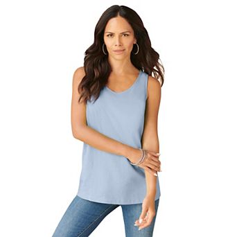 Roaman's Women's Plus Size Plus Size Cotton Scoopneck Tank Top