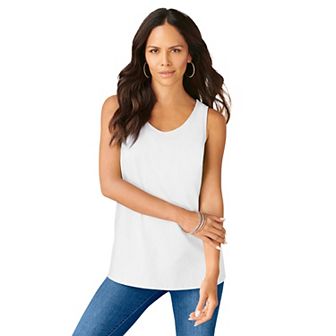Roaman's Women's Plus Size Plus Size Cotton Scoopneck Tank Top