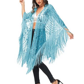 Women's Hand Beaded Fringed Sequin Evening Shawl Wrap