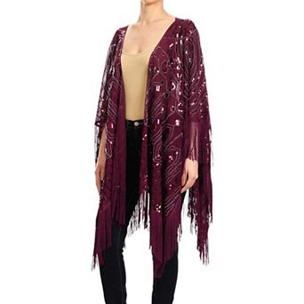 Women's Hand Beaded Fringed Sequin Evening Shawl Wrap