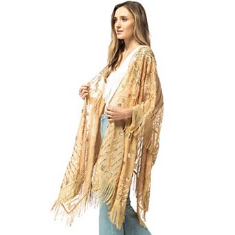 Women's Hand Beaded Fringed Sequin Evening Shawl Wrap