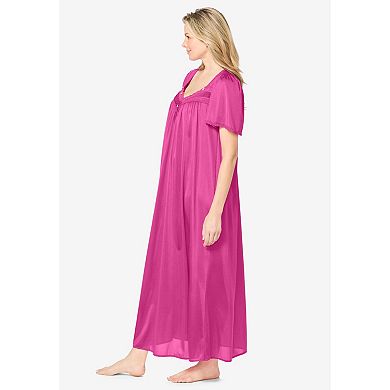 Only Necessities Plus Size Long Silky Lace-Trim Gown