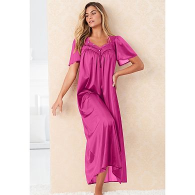 Only Necessities Plus Size Long Silky Lace-Trim Gown