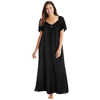 Only Necessities Plus Size Long Silky Lace-Trim Gown