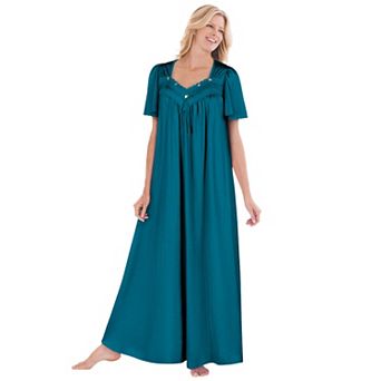 Only Necessities Plus Size Long Silky Lace-Trim Gown