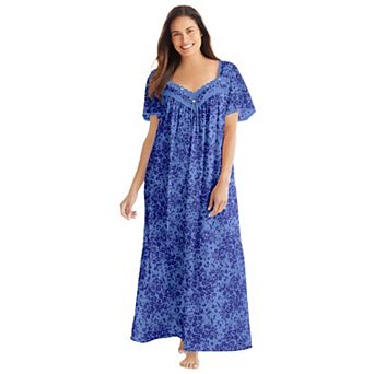 Only Necessities Plus Size Long Silky Lace-Trim Gown