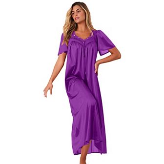 Only Necessities Plus Size Long Silky Lace-Trim Gown