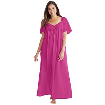 Only Necessities Plus Size Long Silky Lace-Trim Gown