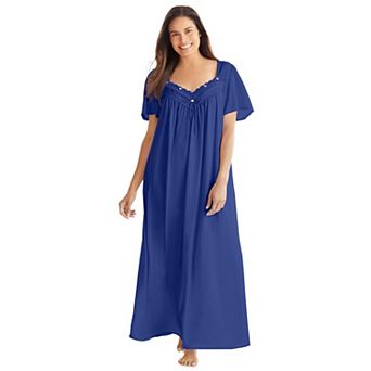 Only Necessities Plus Size Long Silky Lace-Trim Gown