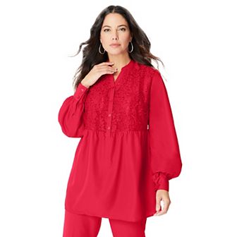 Roaman's Women's Plus Size Sequined Lace-Paneled Top