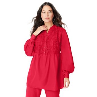 Roaman's Women's Plus Size Sequined Lace-paneled Top