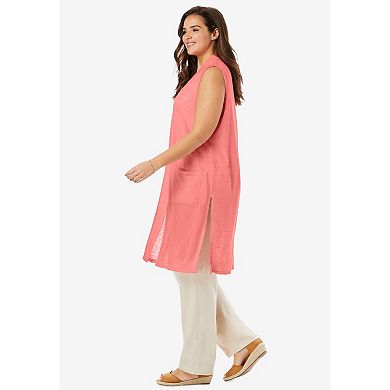 Woman Within Plus Size Lightweight Linen Vest Sweater
