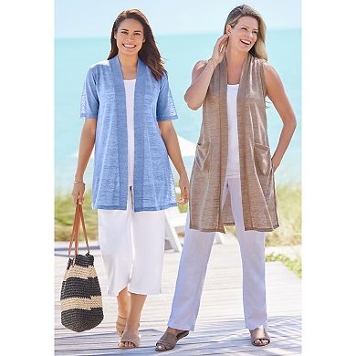 Woman Within Plus Size Lightweight Linen Vest Sweater