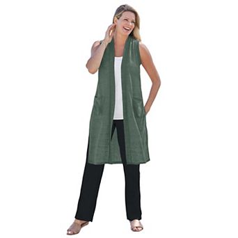 Woman Within Plus Size Lightweight Linen Vest Sweater